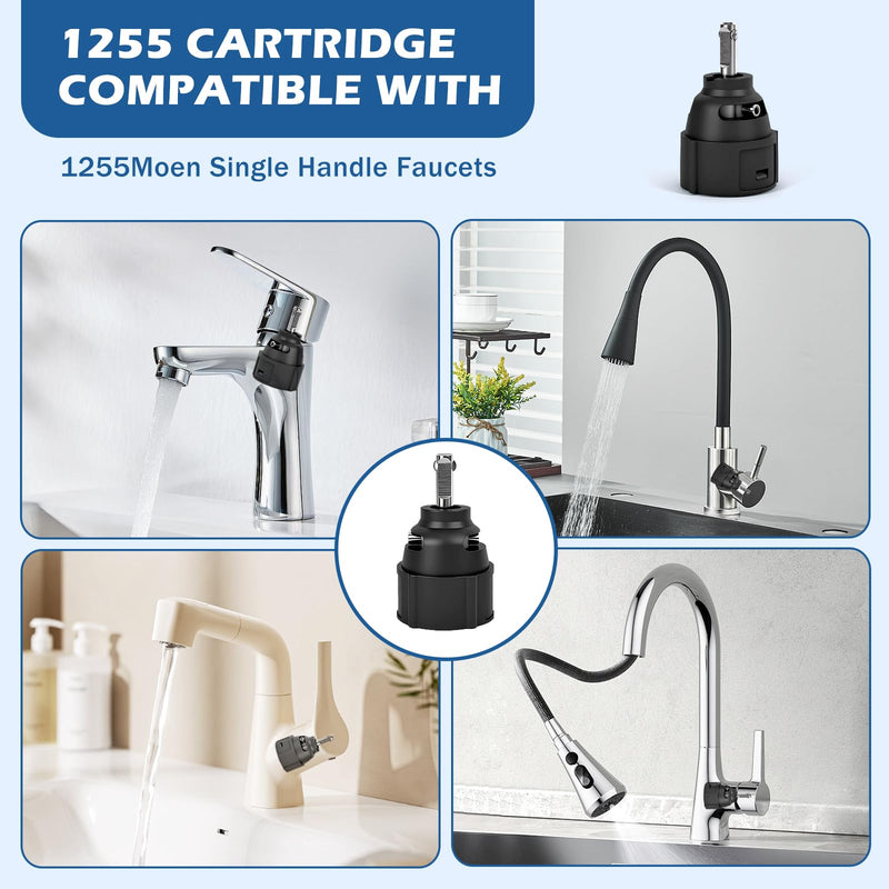 1255 Replacement Cartridge Compatible for Moen 1255 Single Handle Faucets Kitchen & Bathroom Faucets Cartridge Anti Leak Stainless Steel Valve Stem 1 Pack
