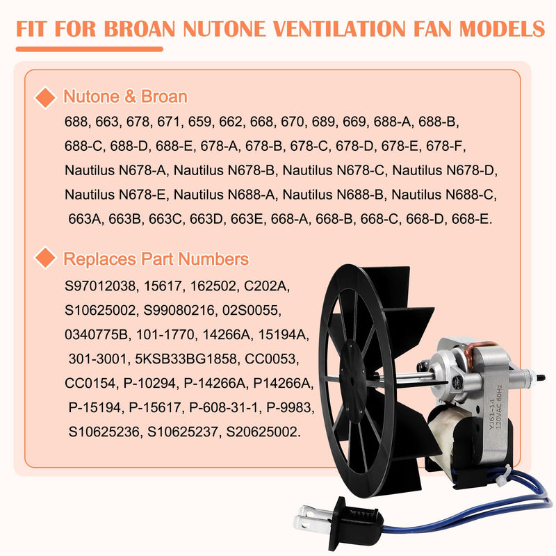 Hiorucet BP27 Fan Motor & Blower Wheel for Nutone Broan 688 663 678 671 659 662 668 670 689 669 Ventilation Fan 688-C, 678-C, 688-E, N678-C, 678-F, 678-D Bathroom Exhaust Fan Replacement Parts, 50 CFM
