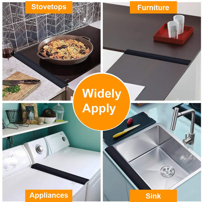 FLSEPAMB Stove Gap Covers Stove Gap Filler 2 Pack Stove Counter Gap Cover with Heat Resistant Wide & Long Gap Filler Used for Protect Gap Filler Sealing Spills in Kitchen Counter, Stovetops 21 Inches Black