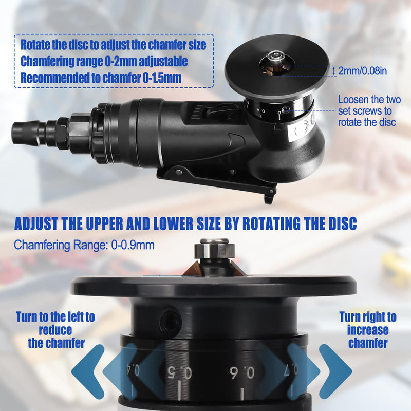 Pneumatic Chamfering Tool Handheld, Mini Air-Powered Chamfering Machine Trimming, 45° Arc Corner with 1/4 Inch Air Inlet for Metal Wood Beveling Deburring (C&R Angle Blades) C&r Angle Blades