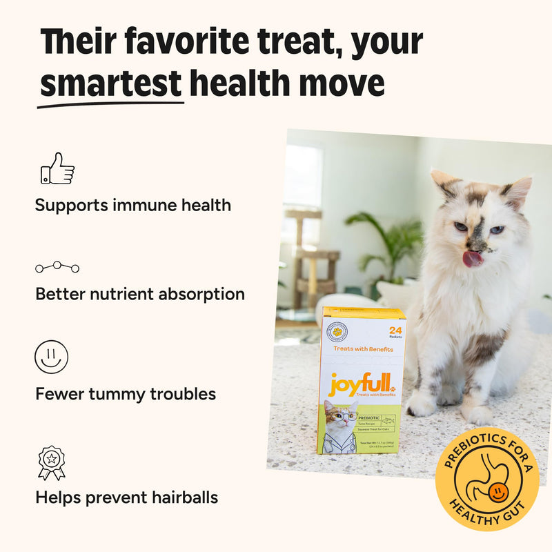 JoyFull Cat Gut Health Bundle: Daily Probiotics (30 Pkts) & Wild-Caught Tuna Squeeze Treats (24 Tubes) – Complete Prebiotic & Probiotic Digestive Support, Diarrhea Relief & Immune Boost