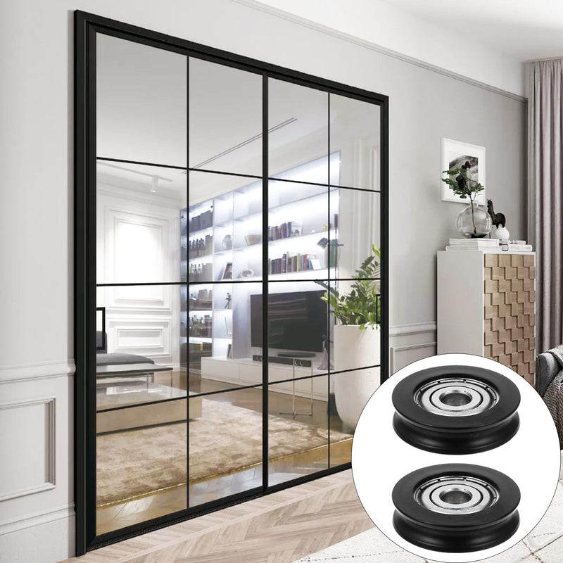 TEHAUX Nylon U-Groove Sliding Door Pulley Wheel 1.18 Inch – Low-Noise & Smooth-Sliding for Barn Doors, Cabinets, Shower Doors & Windows – for Residential & Commercial Use 2.5X2.5CM Black