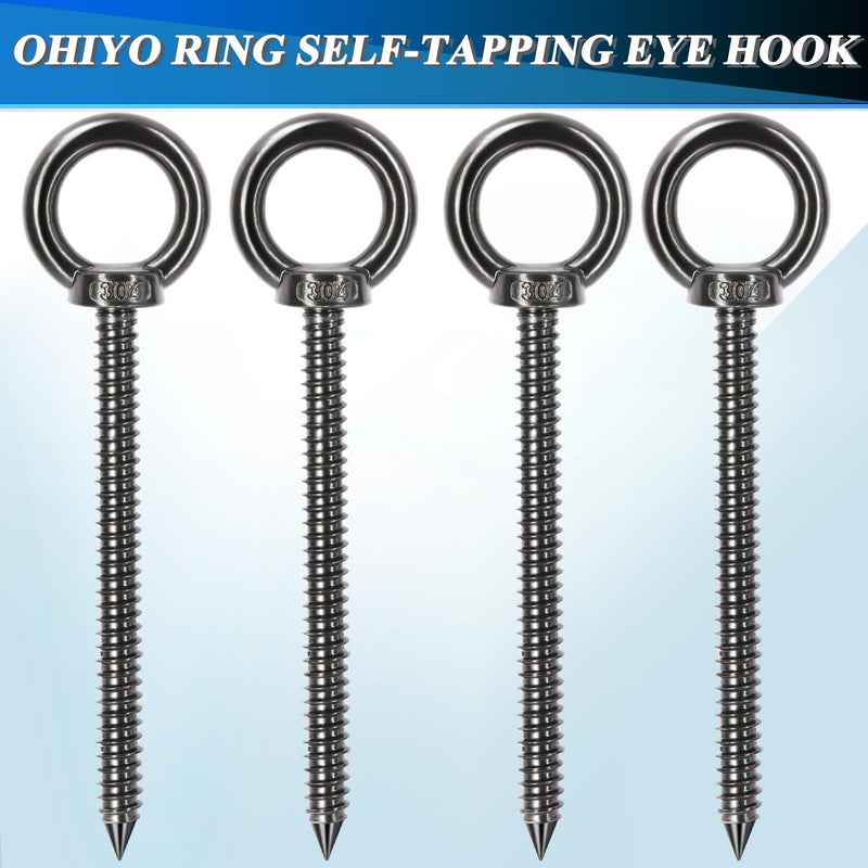 OHIYO 6.3 Inch Heavy Duty Eye Hooks M10 Self Tapping Eyelet Screw Load Capacity 850 LBS Heavy Duty Screw in Eye Hooks for Hammock Stand, Swing Chair, Yoga, Heavy Indoor & Outdoor Uses (Black) Black