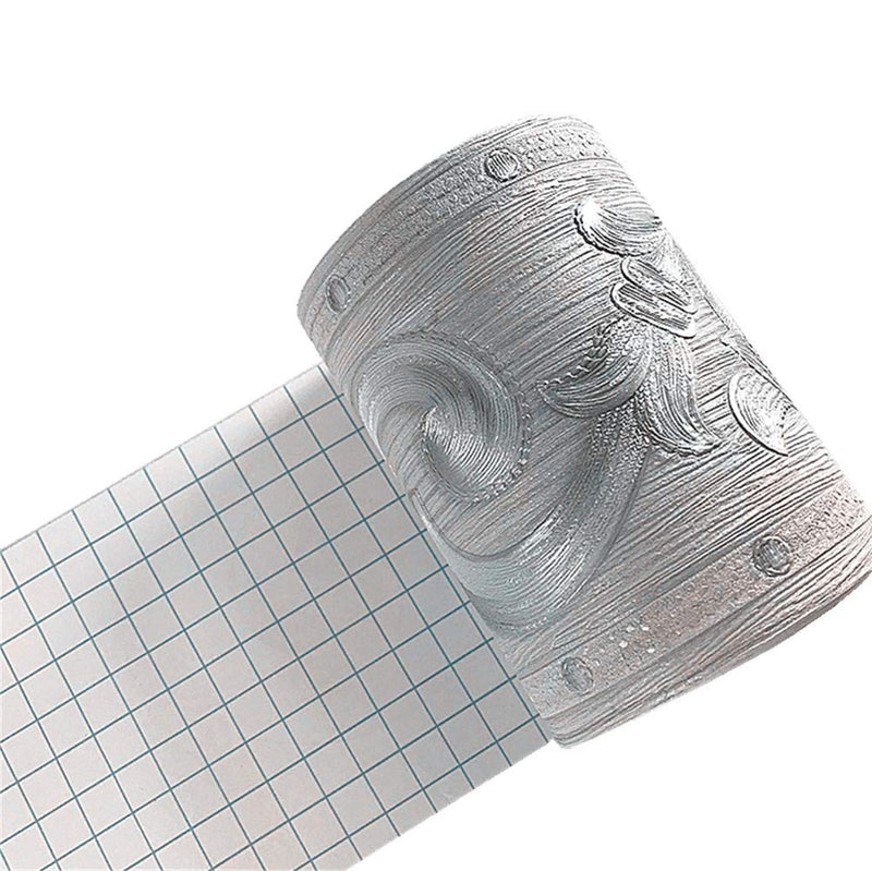 Silver Flower 3D Wallpaper Border Peel & Stick PVC Wall Covering Kitchen Bathroom Bedroom Tiles Decor Sticker,4 Inch by 16.5 Feet1