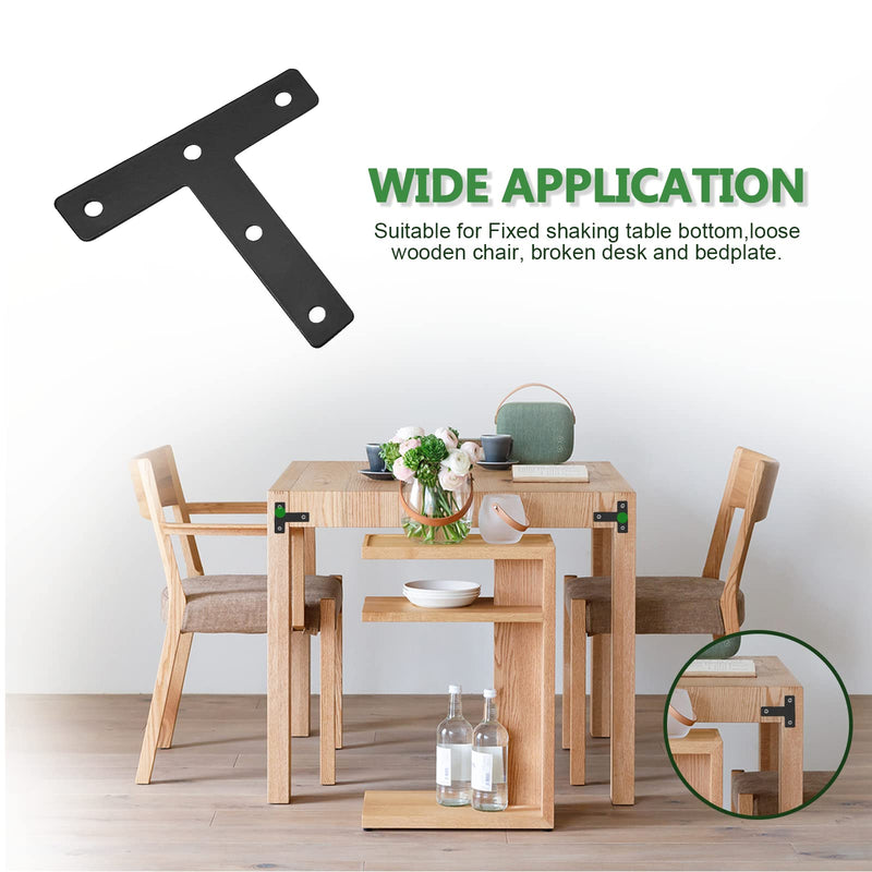 Uenhoy 10 Pcs T Shape Flat Mending Plates 80mm x 80mm (3.15" x 3.15") T Corner Braces T Bracket Connector Fixing Repair Plates for Furniture, Black 80x80mm/3.15"x3.15" - NewNest Australia