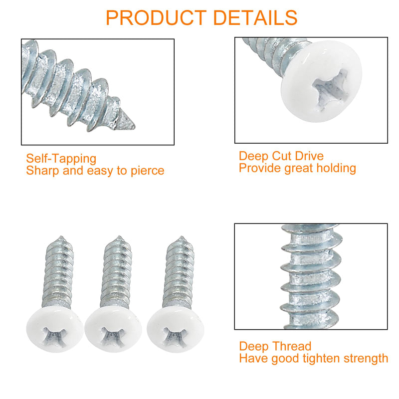 120Pcs White Pan Head Screws #8 x 3/4", Stainless Steel White Wood Screws Self-Tapping Screws Phillips Sheet Metal Screws Self Tap Drill Screws 3/4”(19mm) 120