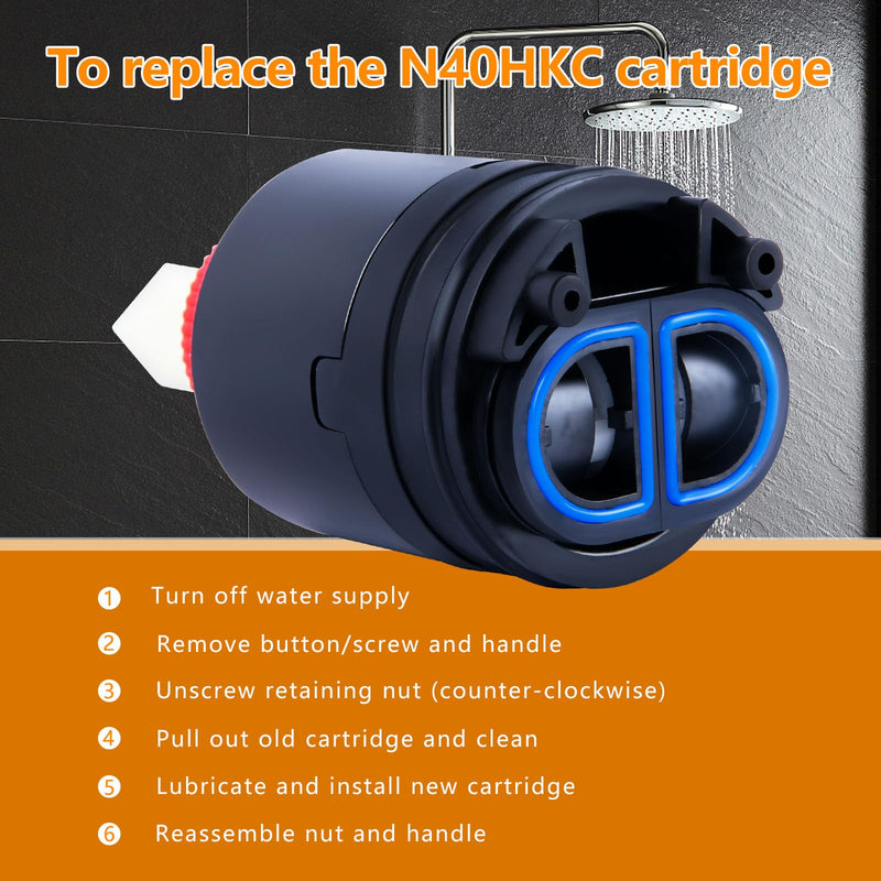 N40HKC Shower Cartridge Replacement for SR SUN RISE, KES, and other Shower Systems, Fit for Tub/Shower Faucet, Shower Mixer Valve, Ceramic Shower Single Lever