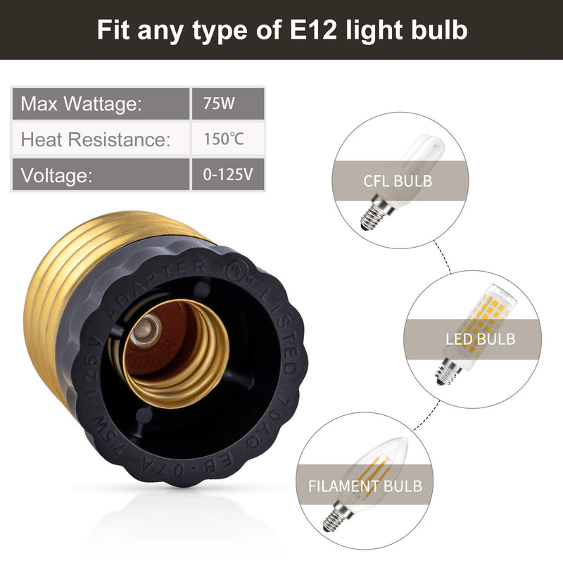 DiCUNO UL Listed E26 to E12 Socket Adapter Black, Standard (Medium) E26 Base to Candelabra E12 Base Light Socket Converter, Bulb Base Adapter, 4 Pack