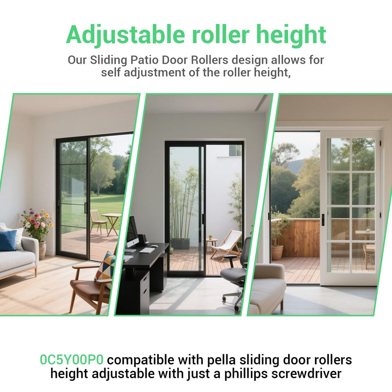 0C5Y00P0 Patio Sliding Door Roller 1-1/2” Steel Ball Bearing Compatible with P-Ella Patio Sliding Doors Adjustable Roller Height 2 Pack