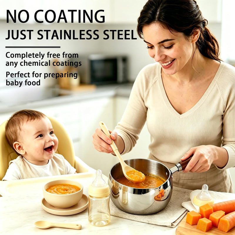 40oz Stainless Steel Milk Butter Warmer Pot with Glass Lid, Saucepan with Pour Spout, Milk Pot with Silicone scraper for Melting Butter, Warming Sauces, Heating Milk 1.2 Quarts-with Lid
