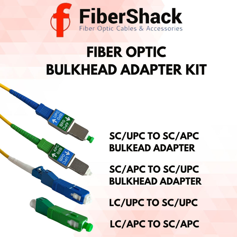 Fibershack - Bulkhead Fiber Optic Adapter Kit - 4 Piece Fiber Adapter Kit for SCUPC, SCAPC & LC to SC Cable Conversion - Fiber Optic Connector Kit for Fiber Conversion