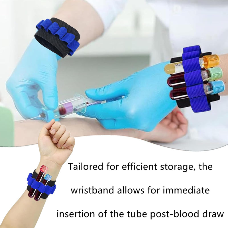 8 PCS Phlebotomy Tube Holder Wristband Professional Blood Tube Holder Wristband Set Blood Draw Tube Bracelet Strap for Phlebotomist Accessories(Blue,8 Phlebotomy Tubes)