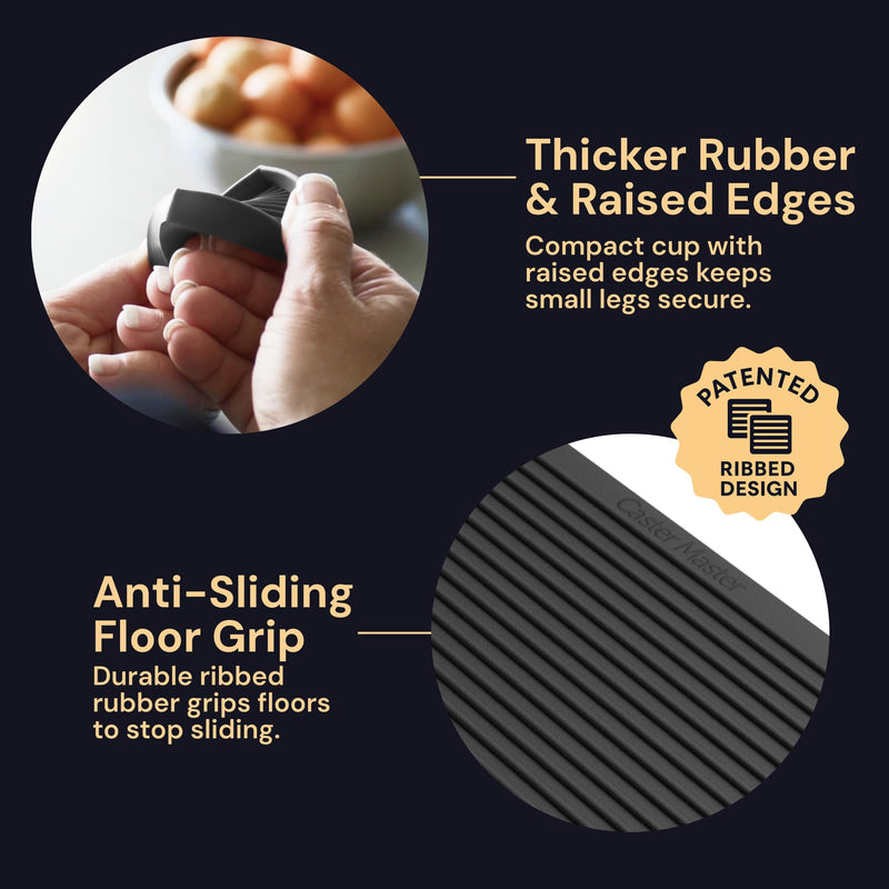 CasterMaster Heavy Duty Non Slip Furniture Pads for Wood Floors & Carpet - 4x4 Black Round Caster Cups - Rubber Feet for Furniture - Stop Bed Sliding - Bed Frame Legs Protectors (Set of 4)
