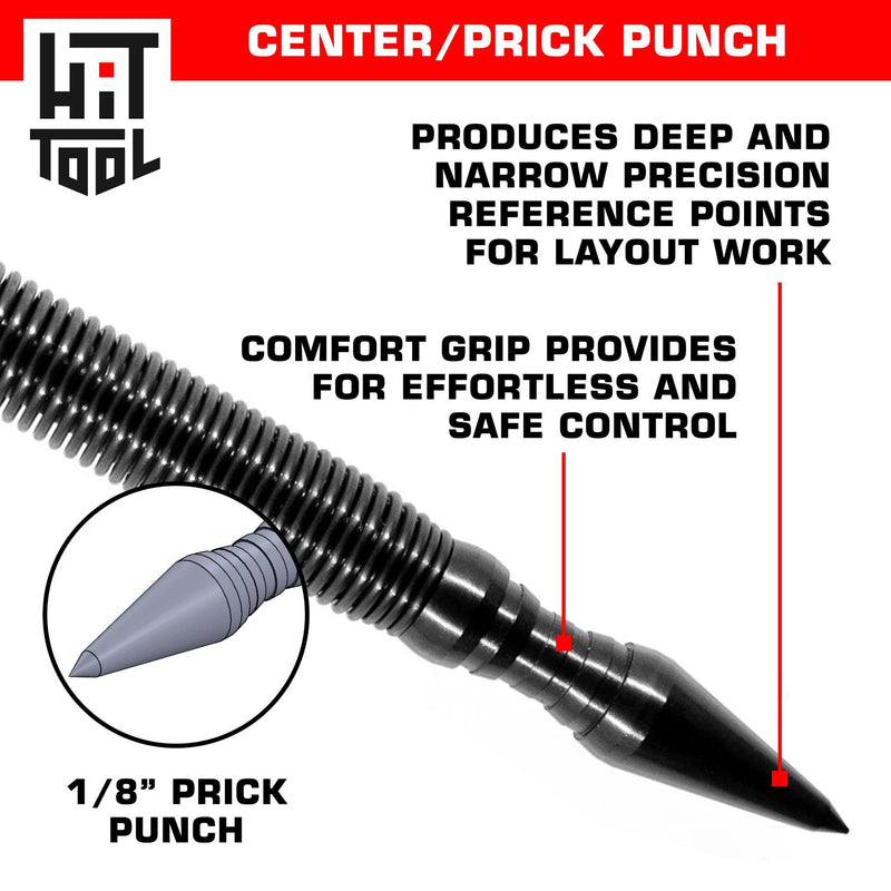 HIT Tool Hammerless Spring Punch Pro Pack: 1)1/32"&1/16",1-3/32" &1/8" Dual head nail setter, 1)Dual head prick & centre 1)HSS prick, 1)Dual Head Door hinge pin remover/hammer & Pouch Pro Spring Punch Kit