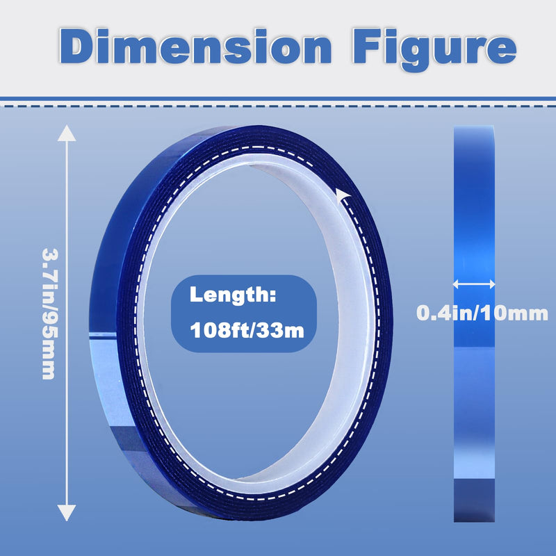 2 Rolls 10mm x33m(108ft) Heat Tape for Sublimation,Blue High Temperature Heat Resistant Tape,Heat Transfer Tape for Heat Press Vinyl,No Residue 10 mm Blue 2