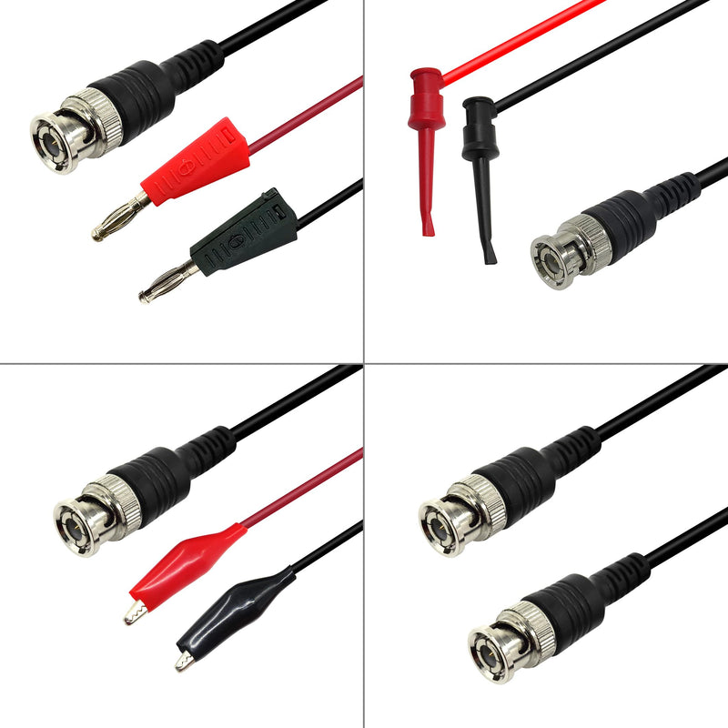 BNC Test Leads Kit, BNC Male to Dual Alligator Clip Test Leads, BNC Male to Dual Test Hook, BNC Male to Dual Stackable Banana Plug Cable Wires, BNC to BNC Coaxial Cable
