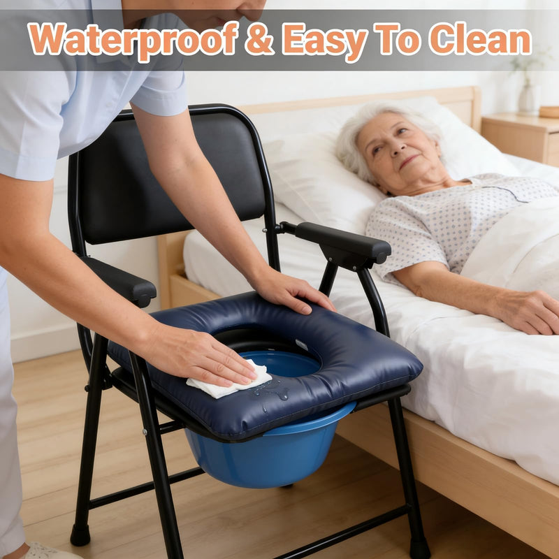 Bedside Commode Cushion, Washable Toilet Seat Cushion for Seniors, Padded PU Cover with Fixing Straps for Commode Chair 16.5" X 16.5", Portable Soft Toilet Seat Cushion for Elderly Adults (Blue) Blue