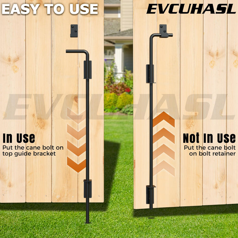 24" Cane Bolt Gate Drop Rod Heavy Duty Stopper Hardware, Gate Ground Latch for Wood Metal Vinyl Gates Doors, Gate Drop Pin for Holding Gate to The Ground, Black Finish-2 Pack 2 24 Inch
