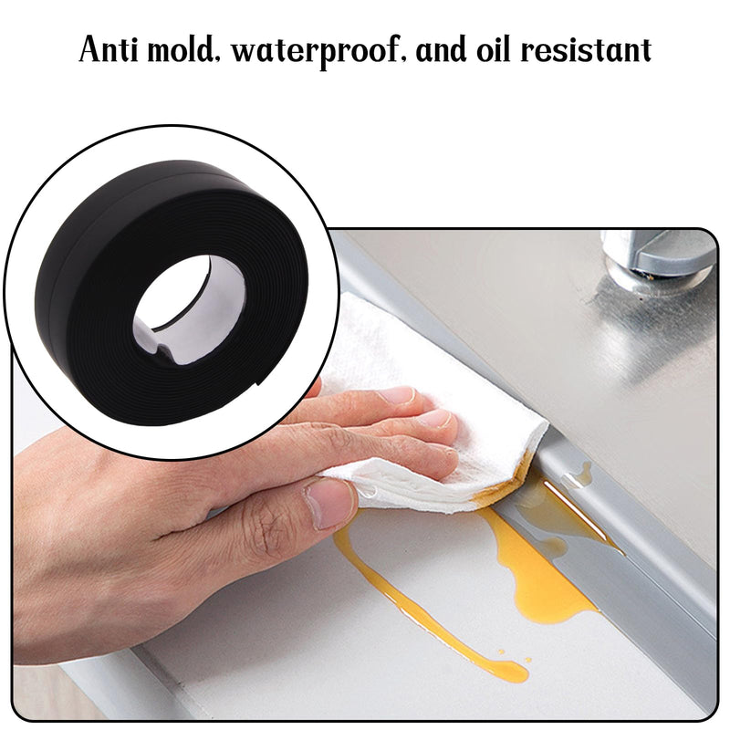 Waterproof Caulk Tape Sealant Strip, 0.87" W x 10.5'L PVC Sealing Tapes for Kitchen Bathroom Bathtub Countertop Toilet Sink (Black) Black 0.87x10.5" 1Pcs