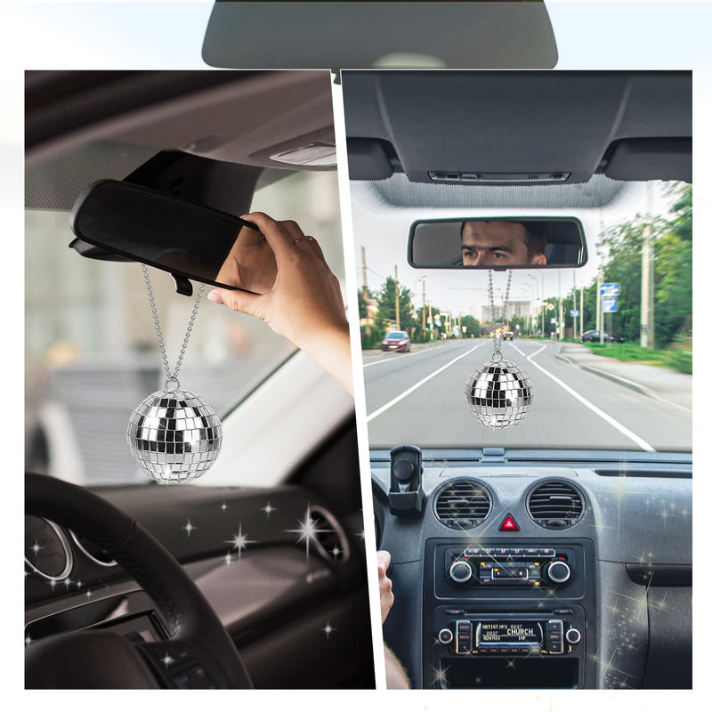 Disco Ball Car Accessory, Mirror Disco Ball Hanging, Disco Ball for Car with 2M Hanging String, Bling Disco Car Charm, Bling Disco Car Charm, Rear View Mirror Hanging Accessories 2.36inch