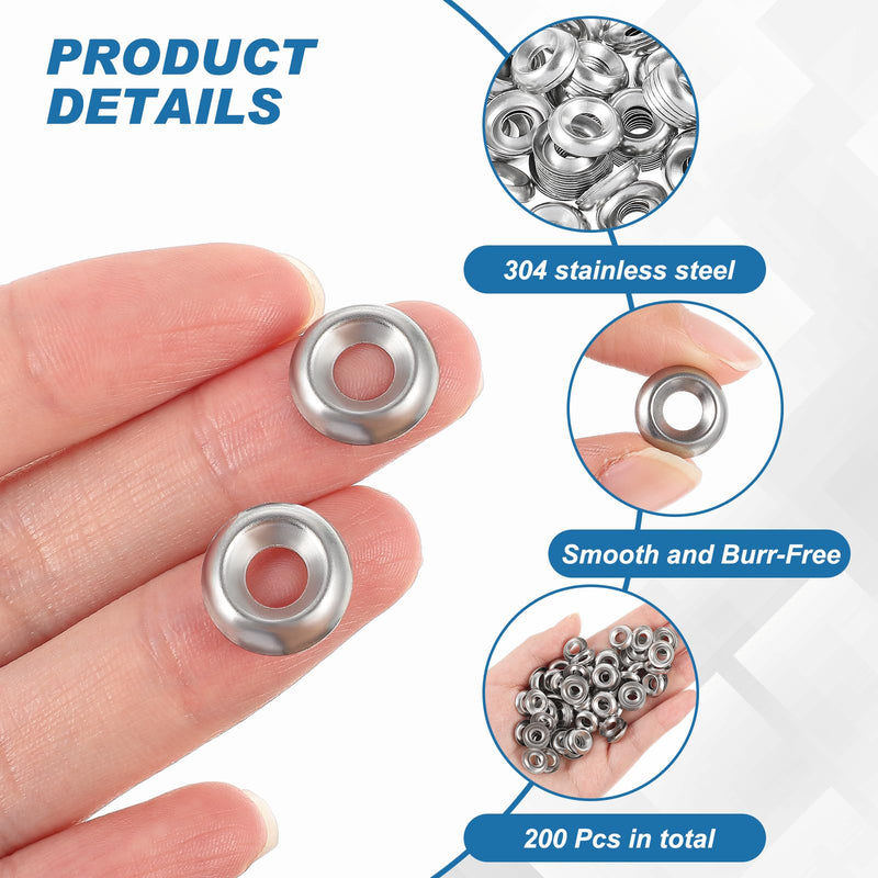 200 Qty #8 Countersunk Finish Washers 304 Stainless Steel Finishing Washers Cup, Silver 200