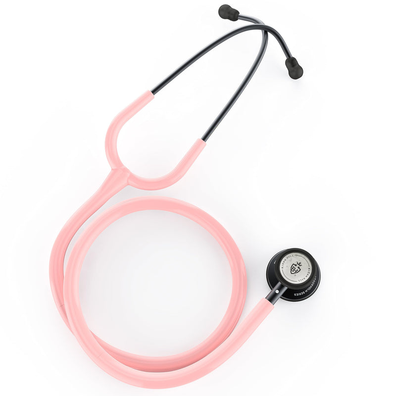 Matte Black Pink Stethoscope & Case | Perfect for Medical Student Veterinarian Doctor |Spare Parts Ear Tips & Non Chill Rim | Nurse Accessories for Work Essentials | Light Pink Tubing MBLP Matte Black - Light Pink Stainless Steel