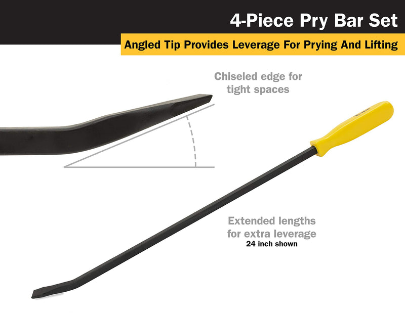 Titan 17101 4 pc. Pry Bar Set, Includes 8-Inch, 12-Inch, 18-Inch, and 24-Inch Screwdriver Pry Bars