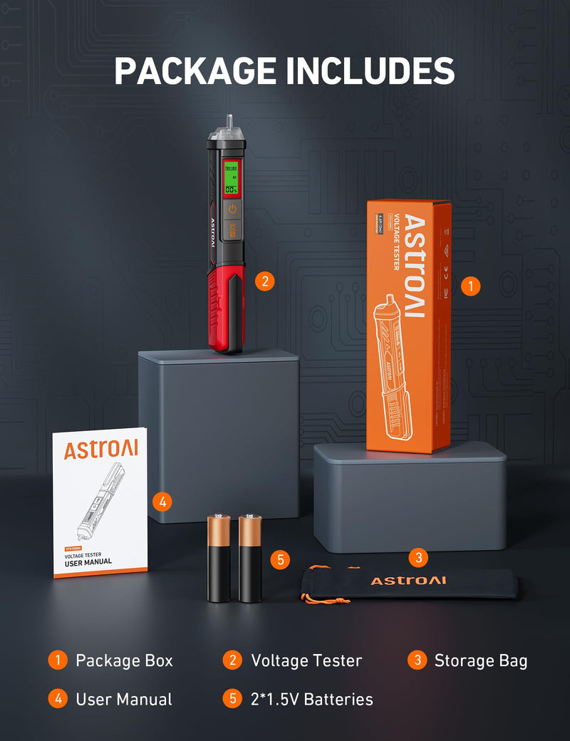AstroAI VTS1000H Voltage Tester with Screwdriver, Non-Contact Electrical Tester, Dual Range AC 12V/70V-1000V, Live Wire Tester, Wire Breakpoint Finder, Audible Alarm, LCD Percentage Display
