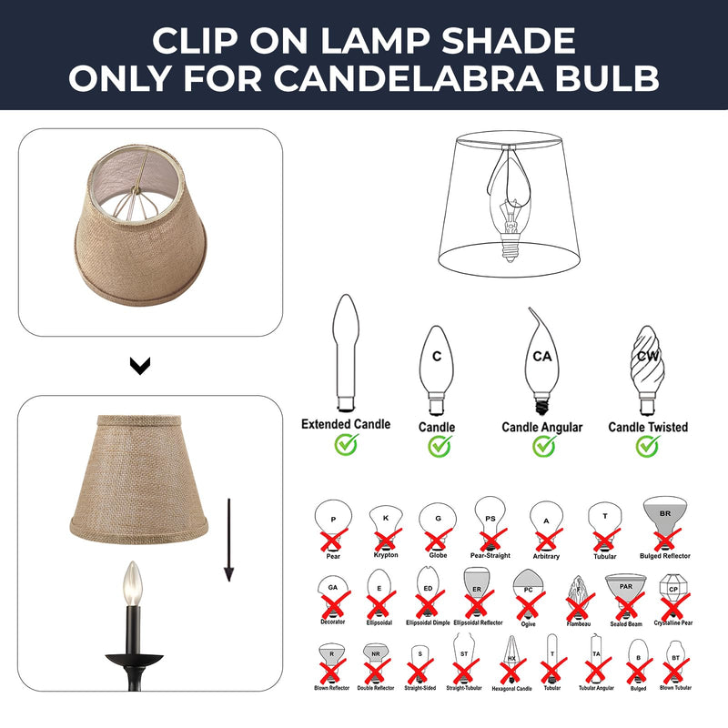 ALUCSET Double Mesh Small Lamp Shade Clip On Bulb Set of 2 for Candelabra Bulbs, Barrel Fabric Lampshade for Table Chandelier Wall Lamp 4x7x6 Inch, 2 PCS Pack (Brown) Brown 4*7*6 inch