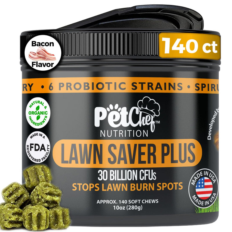 Pet Chef Lawn Saver Plus! - Dog Urine Neutralizer for Lawn, Grass Saver Soft Chews, Green Grass Dog Chews, Prevents Lawn Burn from Dog Urine, Repair & Prevent Damage to Green Plants from Dog Pee. Bacon