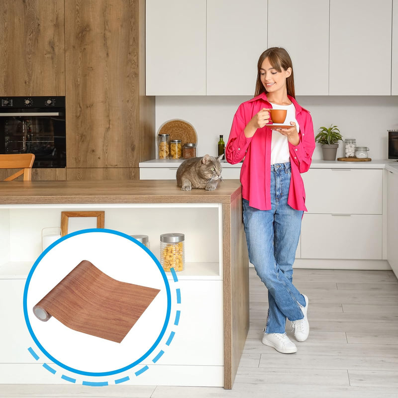 PATIKIL Wood Grain Repair Tape 8" X30', Self Adhesive Realistic Textured Repair Tape Patch with Scraper for Floor Door Table Cabinets Desk, Red Oak