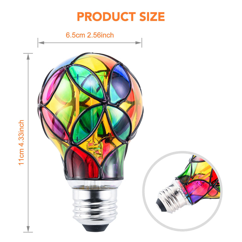 4 Pack Stained Glass Light Bulbs, LED Edison Light Bulb E26 3.5W Replacement Light Bulbs Tiffany Style for Bedroom Living Room Home Christmas Decoration A60-(E26)
