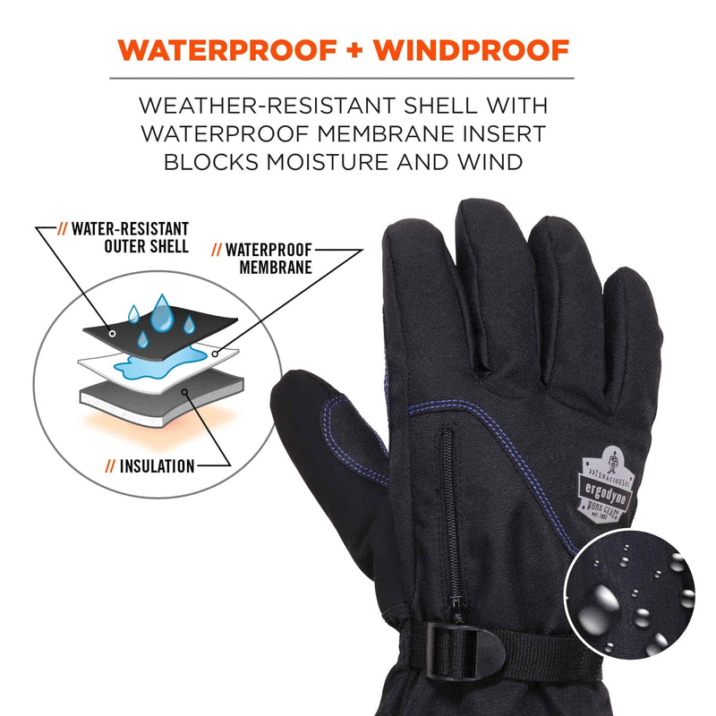 Ergodyne ProFlex 825WP Winter Work Gloves with Removeable Waterproof Shell, Black, Large
