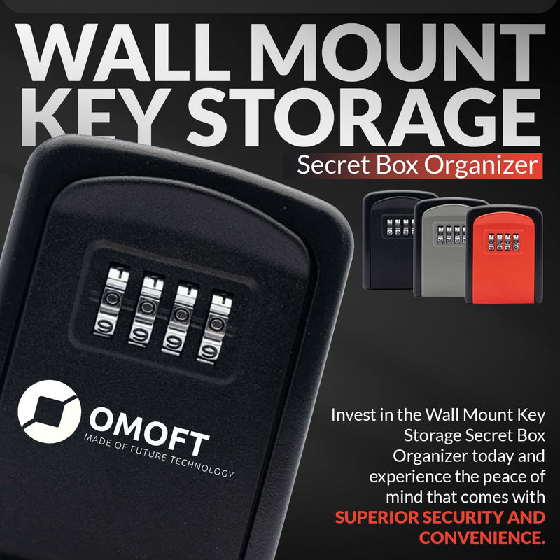 Wall Mount Key Lock Box for Home & Airbnb – Heavy Duty Metal Key Storage Safe with 4-Digit Combination Lock – Secure Key Holder for Rentals, Office & Garage (Black) Black
