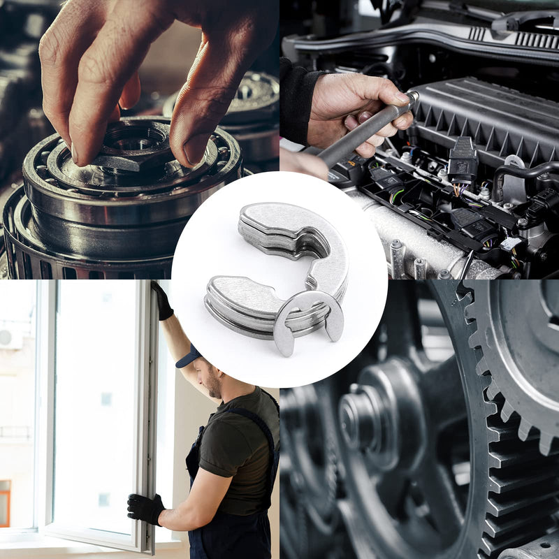 NINDEJIN E-Clip Retaining Rings Assortment Set, 304 Stainless Steel External Snap Ring Clip Kit, 1.2-15mm(13Sizes)E Circlip Retainer Rings for Projects–Car Engines, Locking Mechanisms and Other Shafts E-Clip 304 Stainless Steel