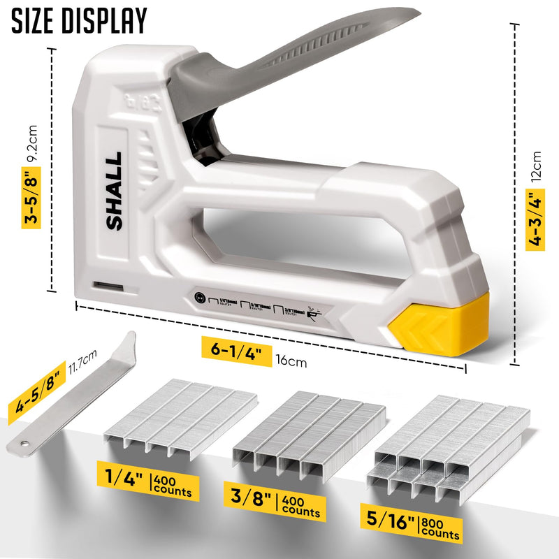 SHALL Light Duty Staple Gun for Wood - White Upholstery Staple Gun with 1600pcs JT21 Staples 1/4, 5/16, 3/8 inch and Staple Remover - Fabric Stapler Gun for Crafts, DIY, Decoration