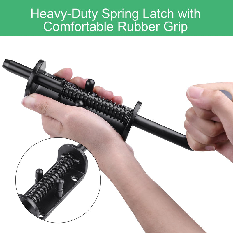 2-Pack 8.5-Inch Spring Loaded Latch Pin, Heavy Duty Barrel Bolt for Shed Doors, Wood & Metal Gates, Solid Steel Security Lock, Black