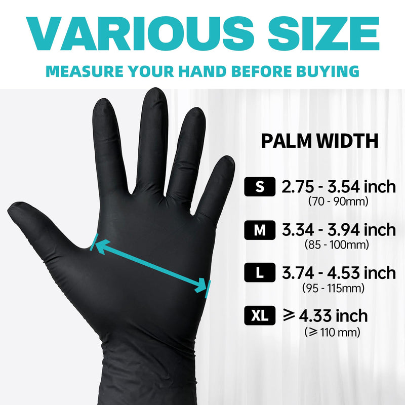 Black Nitrile Exam Gloves, 4.0 Mil, 100 Pcs Disposable Gloves Powder-Free Latex-Free for Medical, Cooking, Food-Safe Large (Black)