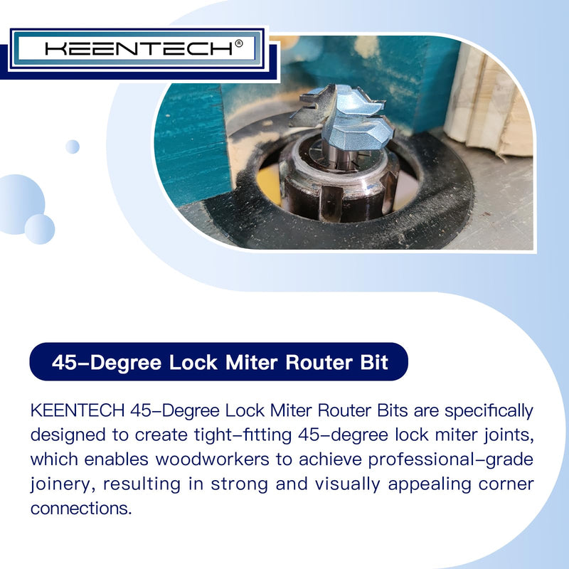 KEENTECH Router Bits, 45-Degree Lock Miter Router Bit for Joinery, Industrial Grade Cutting Tools for Woodworking (1/2 Inch Shank x 1-3/8 Inch Diameter x 5/8 Inch Depth, KT030513858)