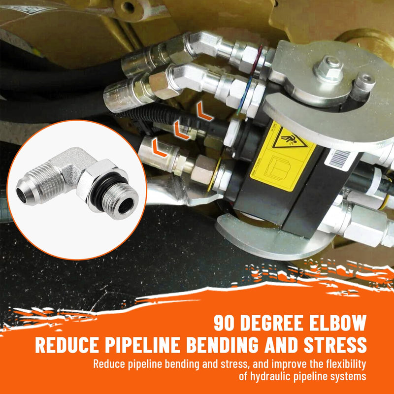 5 Pack 90 Degree Elbow Hydraulic Hose Fittings: 3/8" JIC 37° Male x #6 SAE/ORB Male, Hydraulic End Connectors with Protection Cover 3/8" JIC Male x 3/8" ORB Male-5 Pack