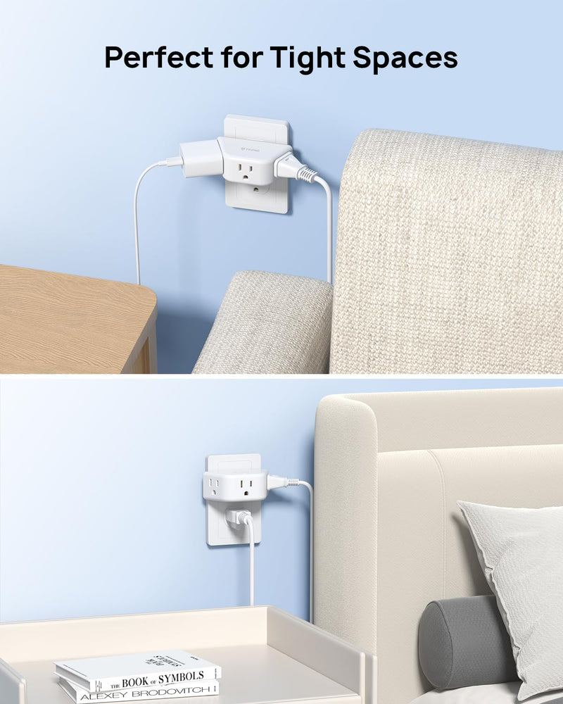 TROND Multi Plug Outlet Extender 2 Pack - Electrical Wall Splitter, 3 Way Angled Wall Outlet Adapter, Cruise Essentials, Small Multiple Plug Expander for Cruise Ship Home Office Dorm Room, White 3AC, 2 Pack