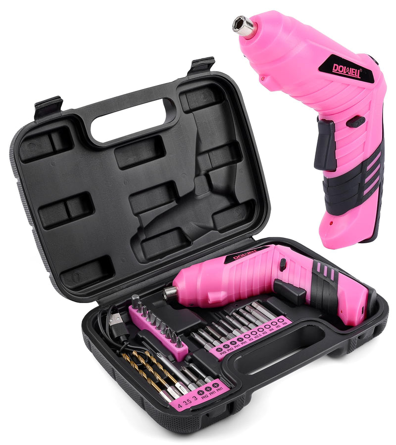 DOWELL Pink Electric Screwdriver Set, Tools with 3.6V Screwdriver for Women