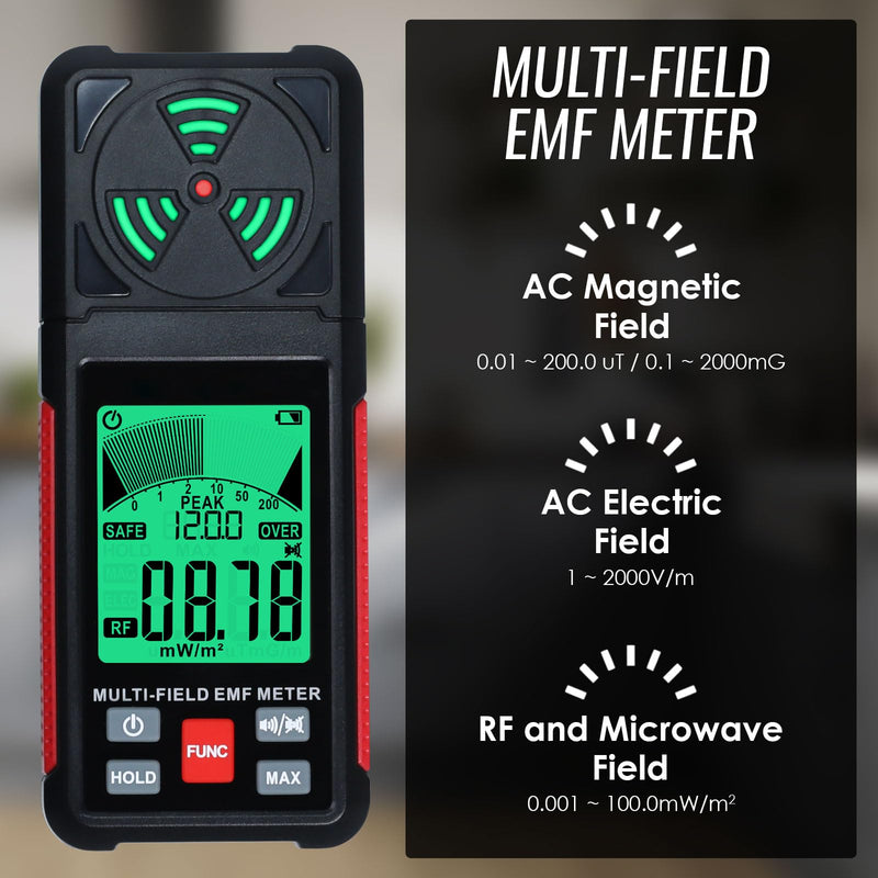3-in-1 EMF ELF RF Meter, AC Electric Magnetic Radiation Field Detector Portable EMF Meter RF Detector for EF/RF/MF/WiFi Signal/Microwave, Emf Radiation Meter Suitable for Home, Office, Ghost Hunting