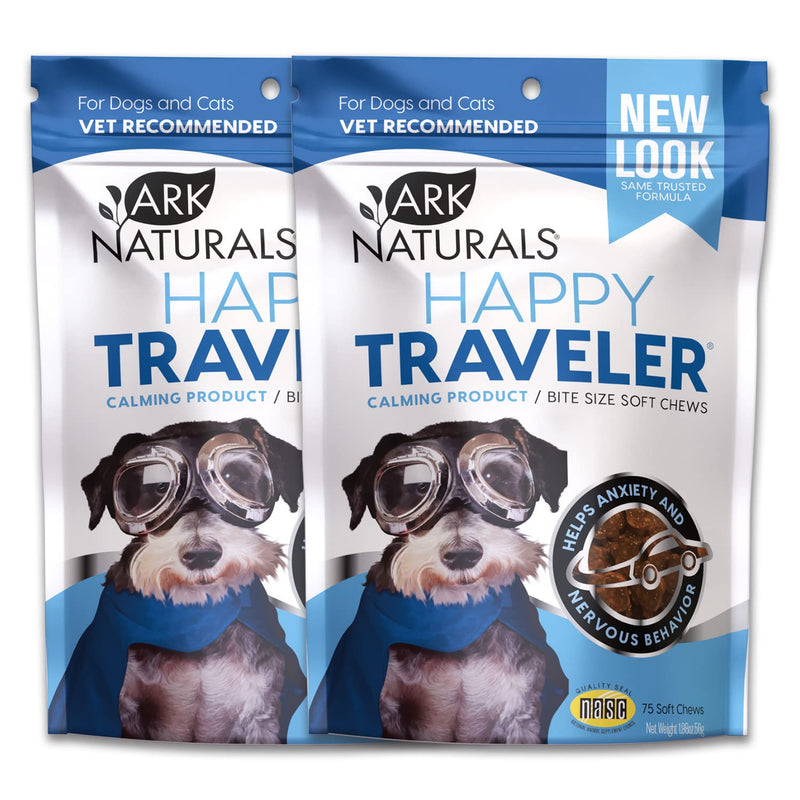 Ark Naturals Happy Traveler Calming Chews for Dogs, Bundle Pack 75 Soft Chews (Pack of 2)