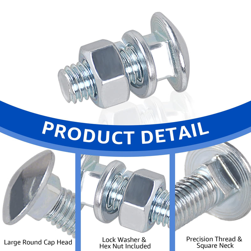 Chrome Bumper Bolts Kit Carriage Bolts Compatible with Ford F-Series Trucks 7/16-14x1-1/4 – Capped Round Head Hardware with Hex Nuts & Lock Washers for Ford Trucks Front Rear Bumper (8PCS) 8PCS