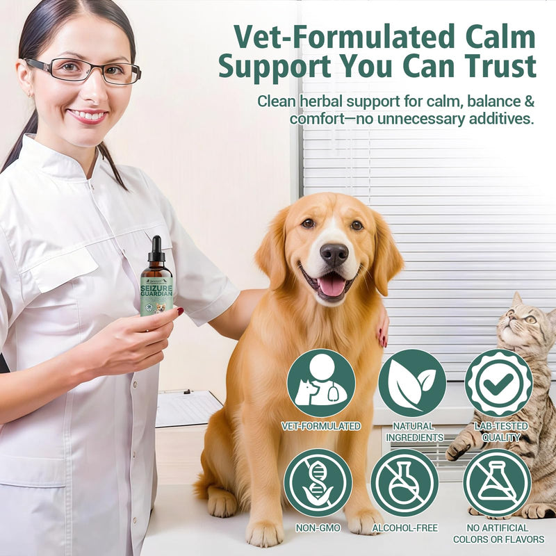 Seizure Guardian for Dogs and Cats – Helps Manage Seizure Symptoms, Helps Calm the Nervous System & Ease Twitching/Restlessness, Natural Herbal Formula with Passionflower & Ashwagandha & More, 2 Fl Oz