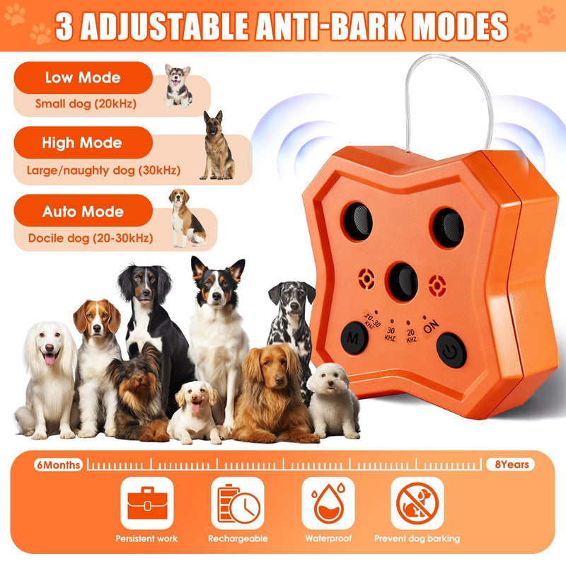 Anti Barking Device for Dogs: Ultrasonic Dog Bark Deterrent Devices with 3 Training Modes 50 FT | Dog Barking Silencer Bark Box for Indoor Outdoor | Stop Barking Control Device for Dogs (Orange)