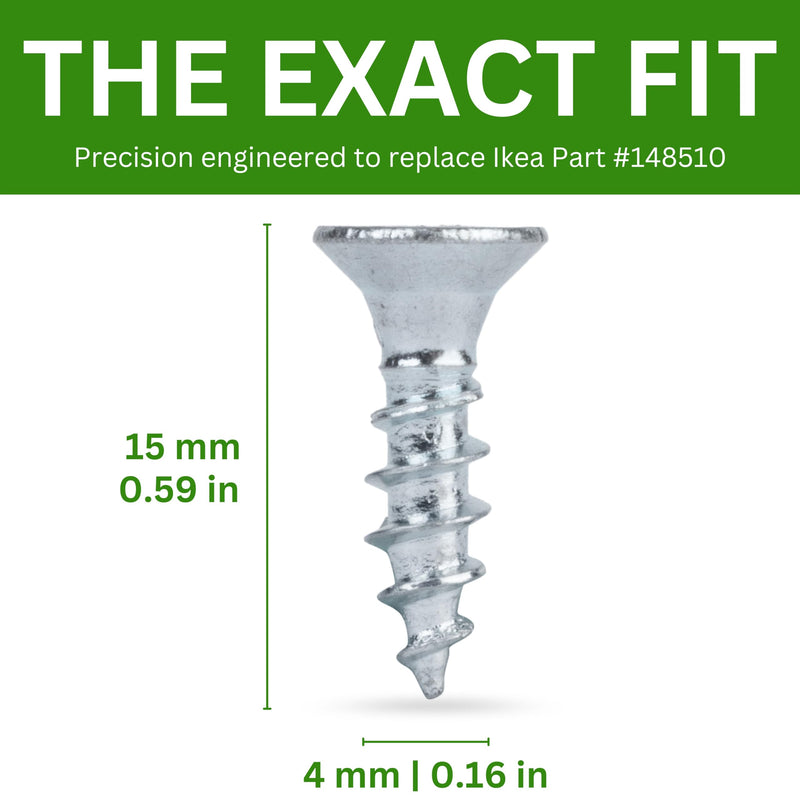 Spare Hardware Parts Replacement for IKEA Furniture Screw Chipboard Countersunk Screw TFX - Part #148510 | Chipboard Screw M4.0-1.8×15 Full Thread with PZD2 Recess | Pack of 24 148510