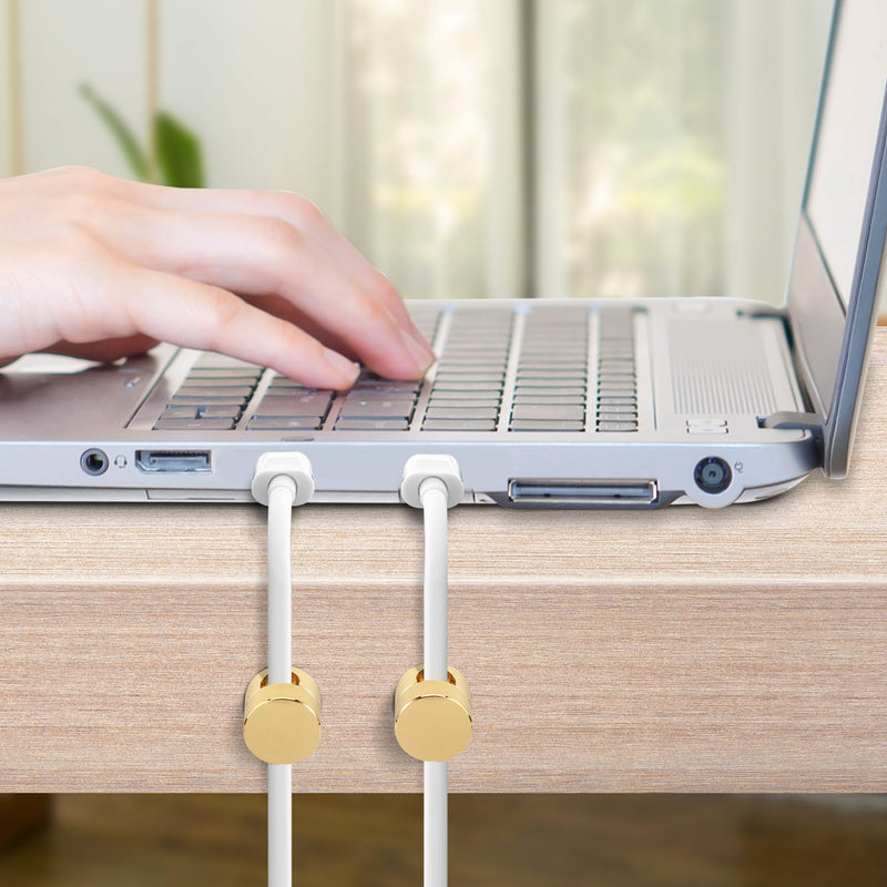 3pcs Gold Cable Anchors, Metal Phone Charger Cord Holders Cable Management Clips Multi-Function Aluminum Wire Organizer for Home Office Desktop Wall Nightstand