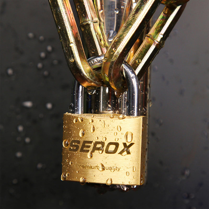 SEPOX® 6 Pcs Pack Heavy-Duty Solid Brass Padlocks with Same Keys 9 Pcs, Weather Proof Body 40mm 1-9/16", Anti-Rust & Anti-Cut Shackle, Outdoor Lock Keyed Alike for Gates, Shed, Fence, Gym Locker 6pcs
